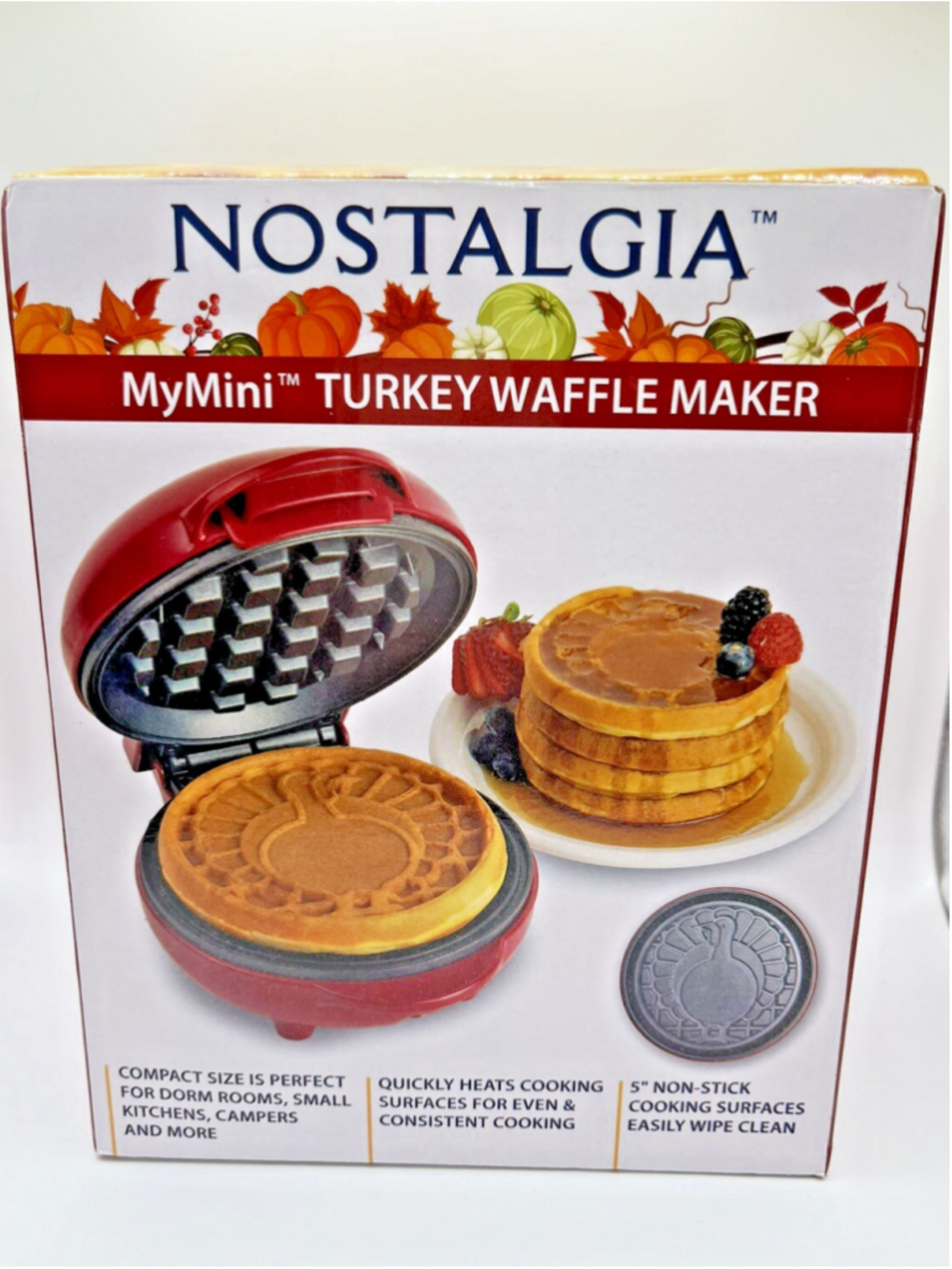 NEW MyMini Turkey Red Non-Stick Compact Waffle Thanksgiving Holiday NIB SEE ALL